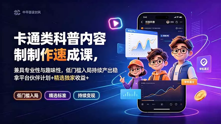 d44f1fa211bb214e20f210fcd3eeed23.webp 卡通类科普内容制作速成课,兼具专业性与趣味性,低门槛入局持续产出稳拿平台伙伴计划+精选独家收益