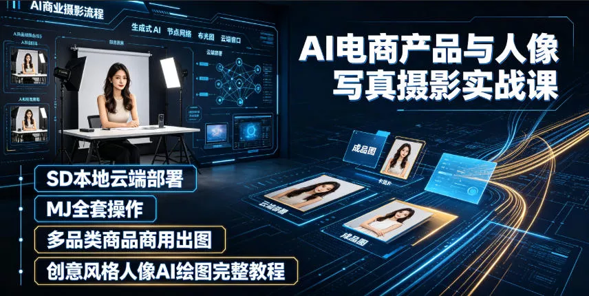 AI电商产品与人像写真摄影实战课|SD本地云端部署、MJ全套操作、多品类商品商用出图、创意风格人像AI绘图完整教程祝你网--专注互联网创业.信息差副业研究拒绝割韭菜祝你网