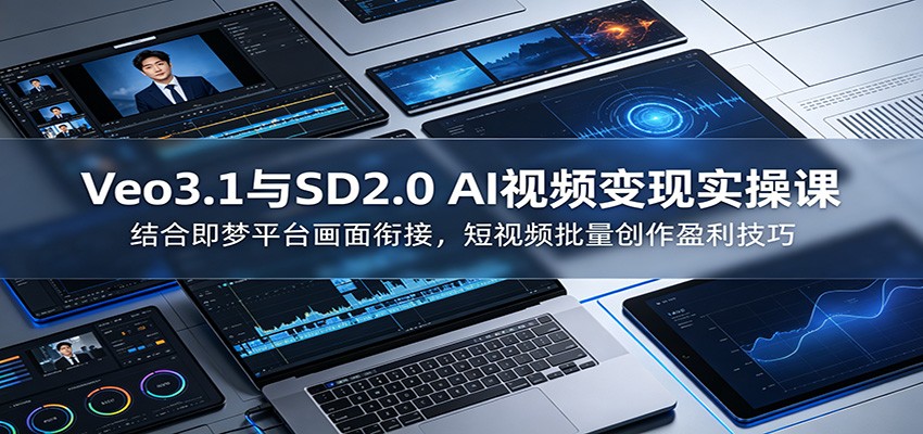Veo3.1与SD2.0 AI视频变现实操课课:结合即梦平台画面衔接,短视频批量创作盈利技巧祝你网--专注互联网创业.信息差副业研究拒绝割韭菜祝你网