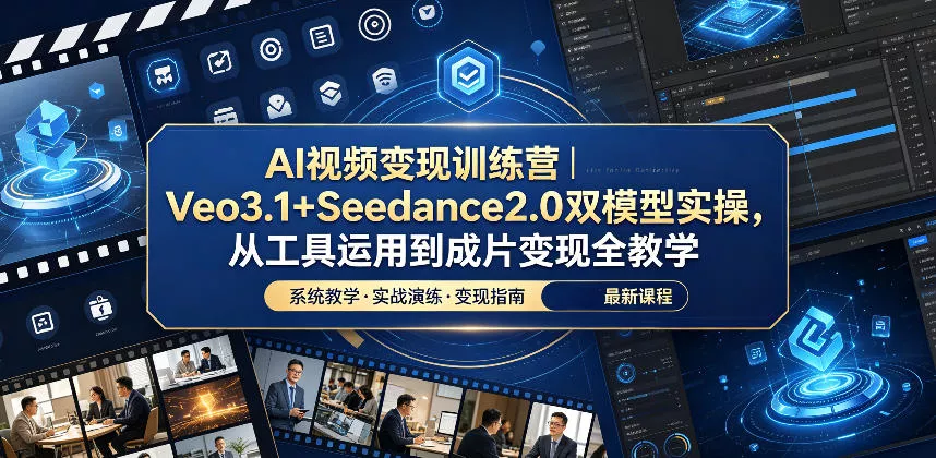 AI视频变现训练营｜Veo3.1+Seedance2.0双模型实操，从工具运用到成片变现全教学祝你网--专注互联网创业.信息差副业研究拒绝割韭菜祝你网