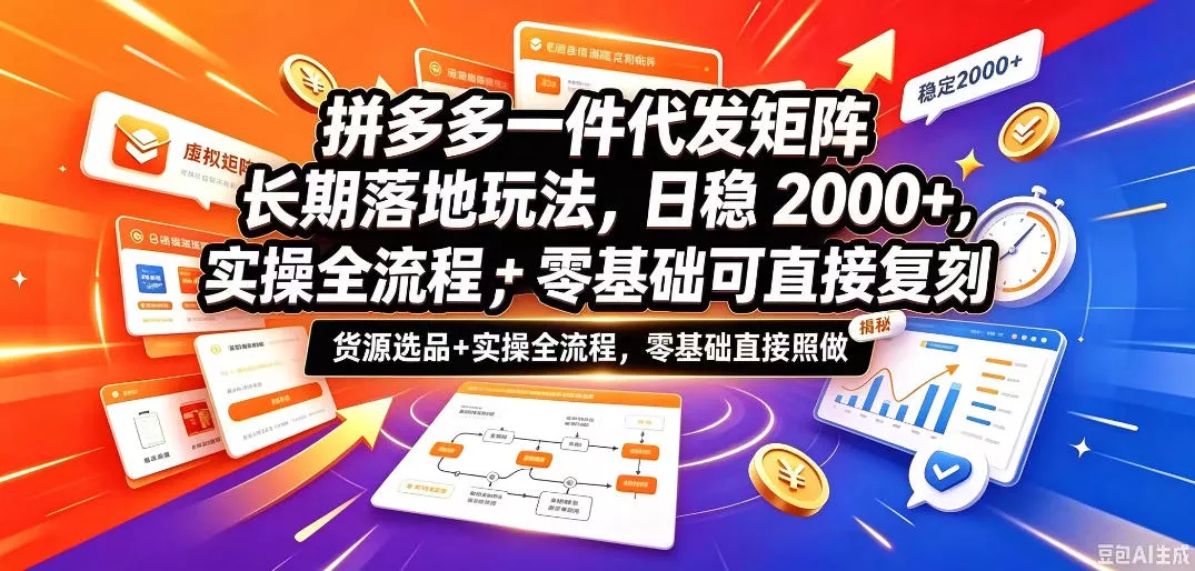 d5d0497e33ab4429a844868d8158e65b.webp 拼多多一件代发矩阵长期落地玩法,日稳入2k+,选品货源+实操全流程,零基础可直接复刻【拆解】