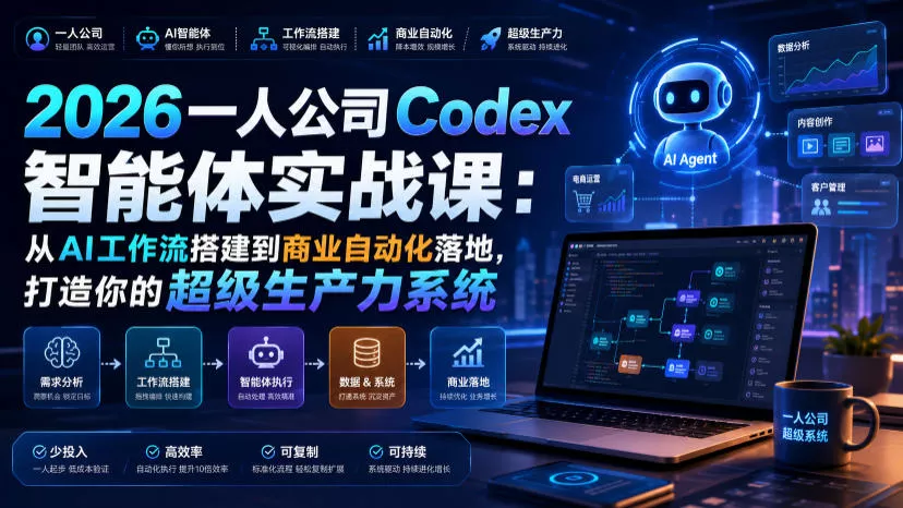 d5dde7dbb53987fdce9e54e983043aa3.webp 2026一人公司Codex智能体实战课:从AI工作流搭建到商业自动化落地,打造你的超级生产力系统