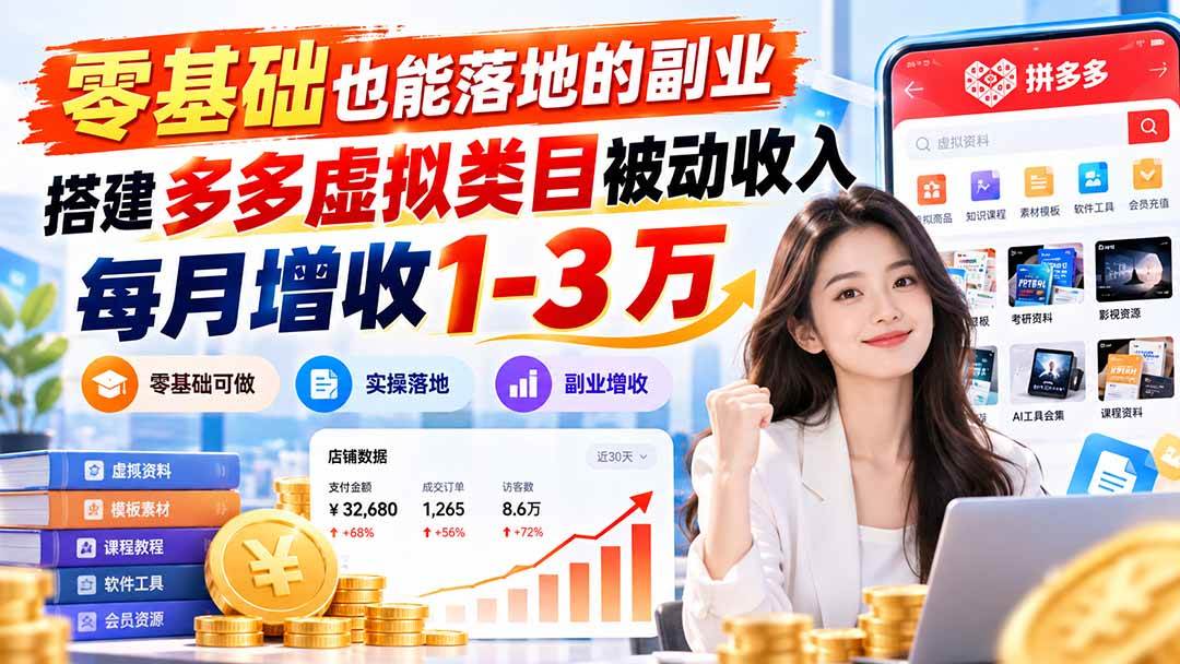 (20870期)零基础也能落地的副业,搭建多多虚拟类目被动收入,每月增收 1-3 万祝你网--专注互联网创业.信息差副业研究拒绝割韭菜祝你网