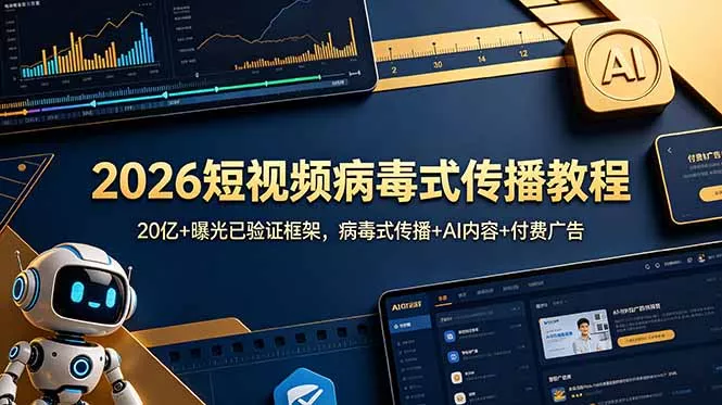 2026短视频病毒式传播教程:20亿+曝光已验证框架,病毒式传播+AI内容+付费广告祝你网--专注互联网创业.信息差副业研究拒绝割韭菜祝你网
