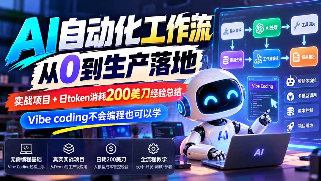 （20954期）【无水印】AI自动化工作流从0到生产落地，实战项目+日token消耗200美刀经验总结，Vibe coding不会编程也可以学祝你网--专注互联网创业.信息差副业研究拒绝割韭菜祝你网
