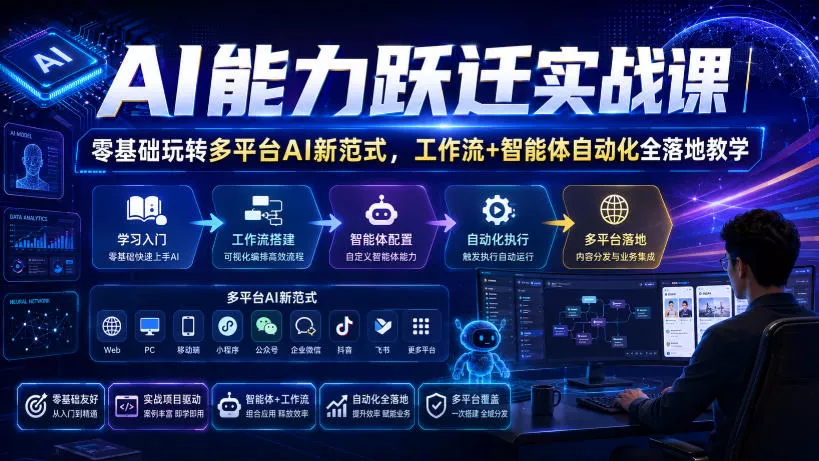 AI能力跃迁实战课|零基础玩转多平台AI新范式,工作流+智能体自动化全落地教学祝你网--专注互联网创业.信息差副业研究拒绝割韭菜祝你网