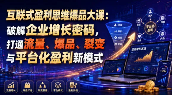 d6898845c4296a9c092c5a97fd2dab31.webp 互联式盈利思维爆品大课:破解企业增长密码,打通流量、爆品、裂变与平台化盈利新模式