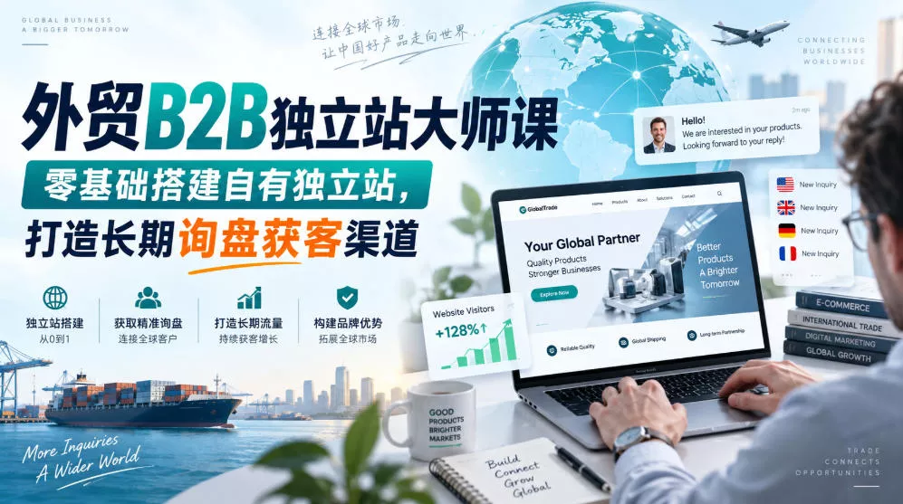 外贸B2B独立站大师课,零基础搭建自有独立站,打造长期询盘获客渠道祝你网--专注互联网创业.信息差副业研究拒绝割韭菜祝你网