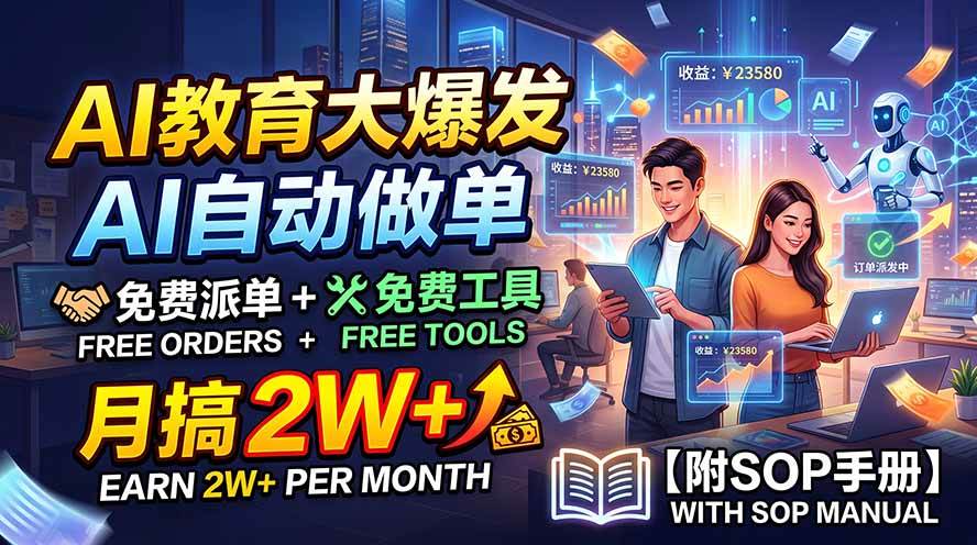 (19731期)AI教育大爆发,AI自动做单,免费派单+免费工具,月搞2W+【附SOP手册】祝你网--专注互联网创业.信息差副业研究拒绝割韭菜祝你网