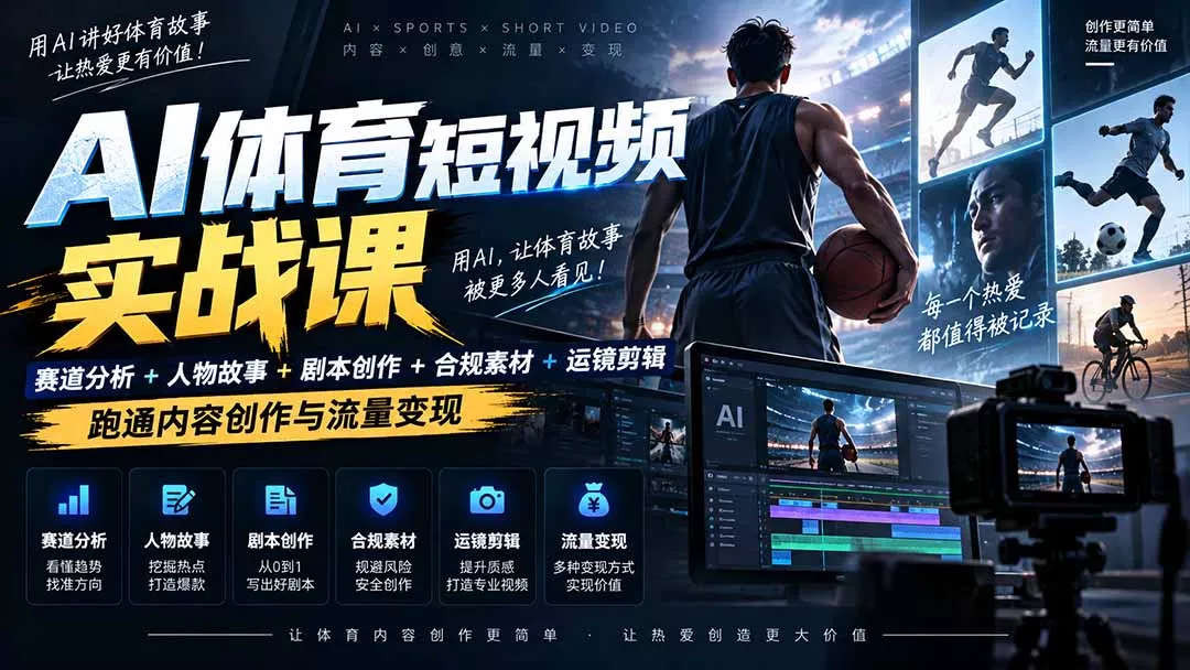 d86c2d6f54227dc8720cd08f0a14070c.webp AI体育短视频赛道顶级玩法|赛道分析+人物故事+剧本创作+版权处理+运镜剪辑,跑通流量变现-日赚1K+