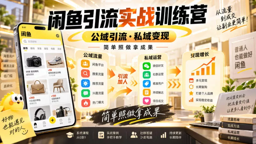 闲鱼引流实战训练营，公域引流·私域变现，简单照做拿成果祝你网--专注互联网创业.信息差副业研究拒绝割韭菜祝你网