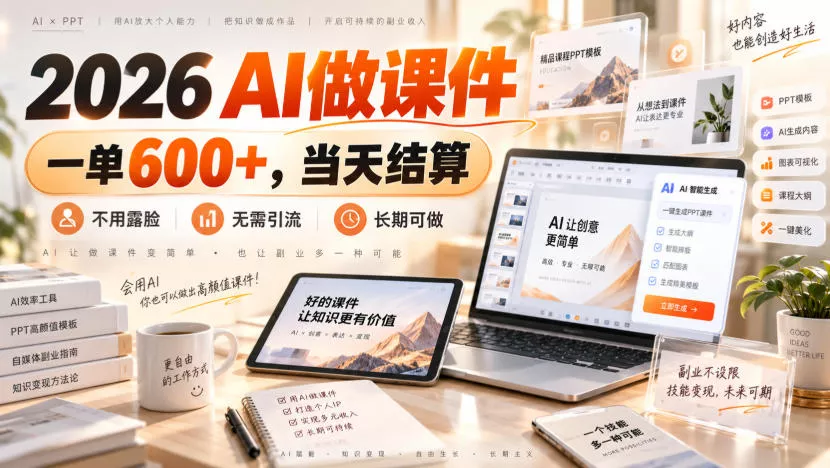 2026 AI做课件，一单600+，当天结算，不用露脸，无需引流，长期可做【揭秘】祝你网--专注互联网创业.信息差副业研究拒绝割韭菜祝你网