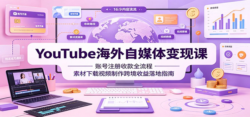 YouTube海外自媒体变现课:账号注册收款全流程,素材下载视频制作跨境收益落地指南祝你网--专注互联网创业.信息差副业研究拒绝割韭菜祝你网