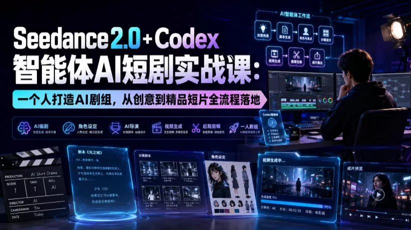 d97f2a8cc401fcb83bf08067fb1839fa.webp Seedance2.0+Codex智能体AI短剧实战课:一个人打造AI剧组,从创意到精品短片全流程