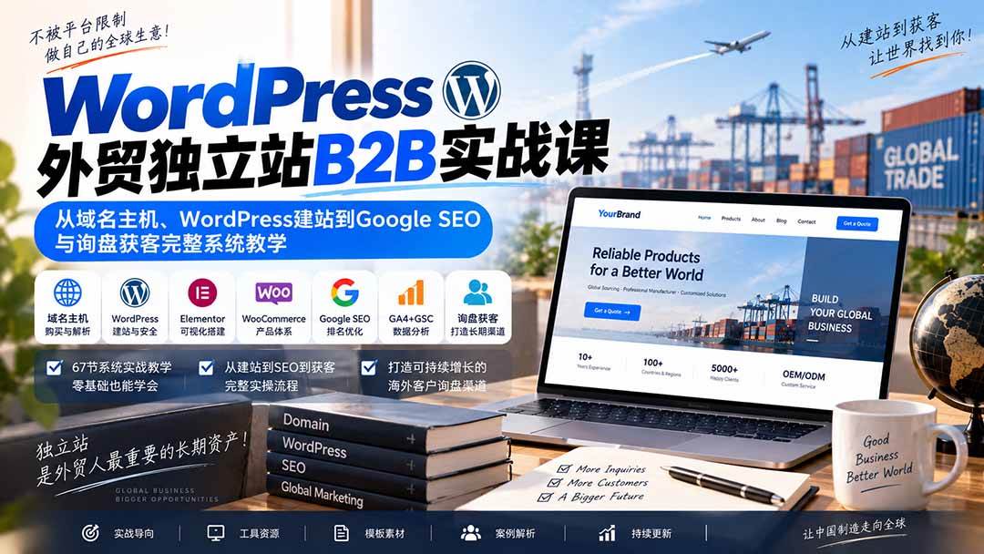 d9c16a5105401808afa710093269441d.jpeg (20526期)WordPress外贸独立站B2B实战课:从域名主机、WordPress建站到Google SEO与询盘获客完整系统教学