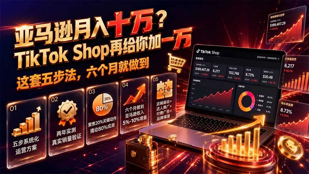 亚马逊月入十万？TikTok Shop再给你加一万——这套五步法，六个月就做到【原创双语字幕】祝你网--专注互联网创业.信息差副业研究拒绝割韭菜祝你网
