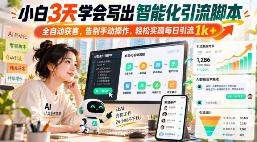 小白3天学会写出智能化引流脚本，全自动获客，告别手动操作，轻松实现每日引流1k+祝你网--专注互联网创业.信息差副业研究拒绝割韭菜祝你网