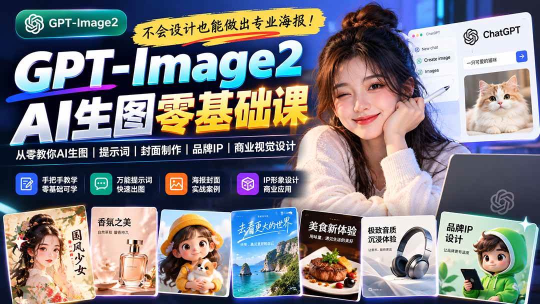 （20944期）不会设计也能做出专业海报！GPT-Image2从零教你AI生图、提示词、封面制作、品牌IP与商业视觉设计祝你网--专注互联网创业.信息差副业研究拒绝割韭菜祝你网