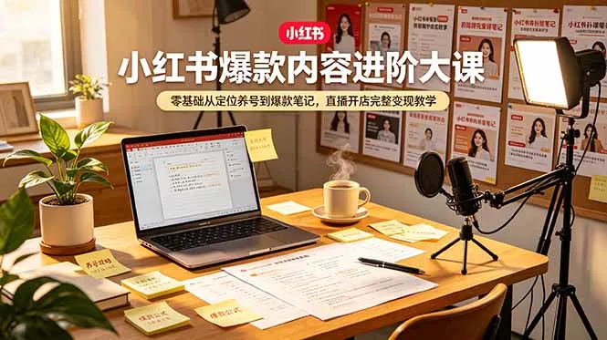 小红书爆款内容进阶大课，零基础从定位养号到爆款笔记，直播开店完整变现教学祝你网--专注互联网创业.信息差副业研究拒绝割韭菜祝你网