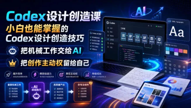 Codex设计创造课,小白也能掌握的Codex设计创造技巧,把机械工作交给AI,把创作主动权留给自己祝你网--专注互联网创业.信息差副业研究拒绝割韭菜祝你网