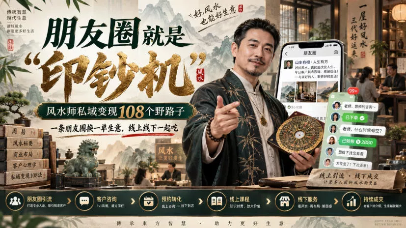 朋友圈就是“印钞机”，风水师私域变现108个野路子，一条朋友圈换一单生意，线上线下一起吃【文档】祝你网--专注互联网创业.信息差副业研究拒绝割韭菜祝你网