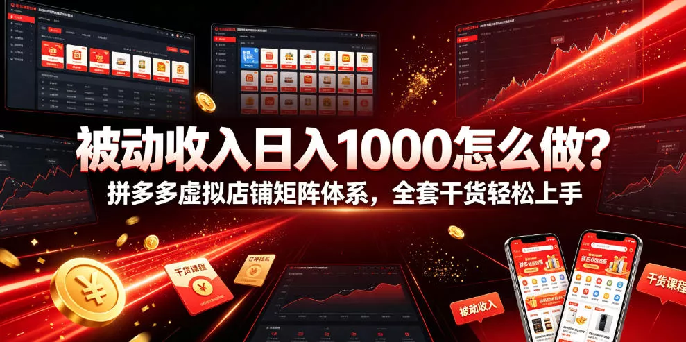 被动收入日入1000怎么做？拼多多虚拟店铺矩阵体系，全套干货轻松上手【揭秘】祝你网--专注互联网创业.信息差副业研究拒绝割韭菜祝你网