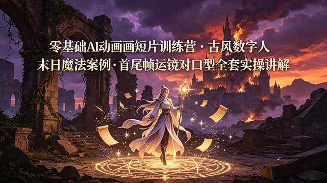 （19078期）零基础AI动画短片训练营，古风数字人末日魔法案例，首尾帧运镜对口型全套实操讲解祝你网--专注互联网创业.信息差副业研究拒绝割韭菜祝你网