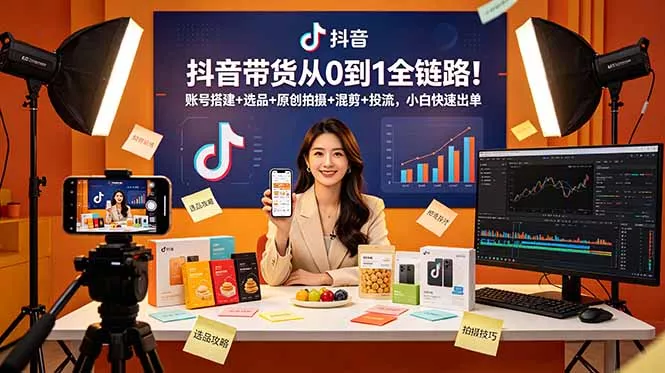 抖音带货从0到1全链路!账号搭建+选品+原创拍摄+混剪+投流,小白快速出单祝你网--专注互联网创业.信息差副业研究拒绝割韭菜祝你网