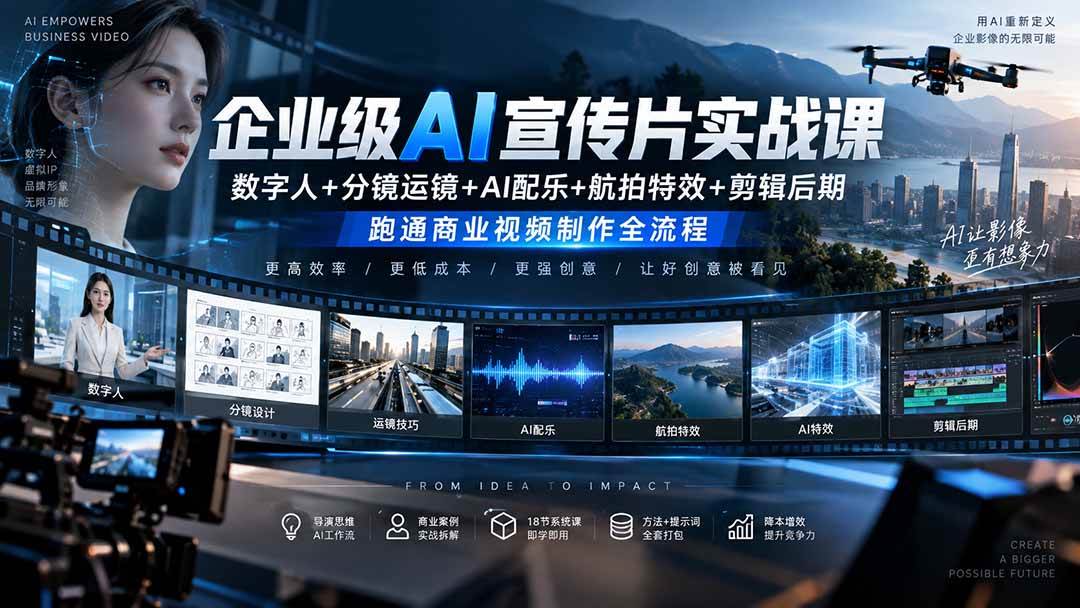 (20548期)企业级AI宣传片实战课|数字人+分镜运镜+AI配乐+航拍特效+剪辑后期,跑通商业视频制作全流程祝你网--专注互联网创业.信息差副业研究拒绝割韭菜祝你网