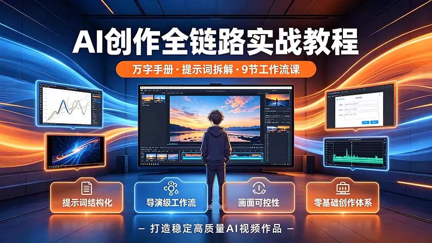 dd34140cc81477a9ca7f9bceb79d7d3e.webp AI创作全链路实战教程|万字手册·提示词拆解·9节工作流课,打造稳定高质量AI视频作品