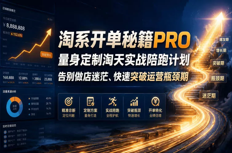 淘系开单秘籍PRO，量身定制淘天实战陪跑计划，告别做店迷茫、快速突破运营瓶颈期(更新260823)祝你网--专注互联网创业.信息差副业研究拒绝割韭菜祝你网