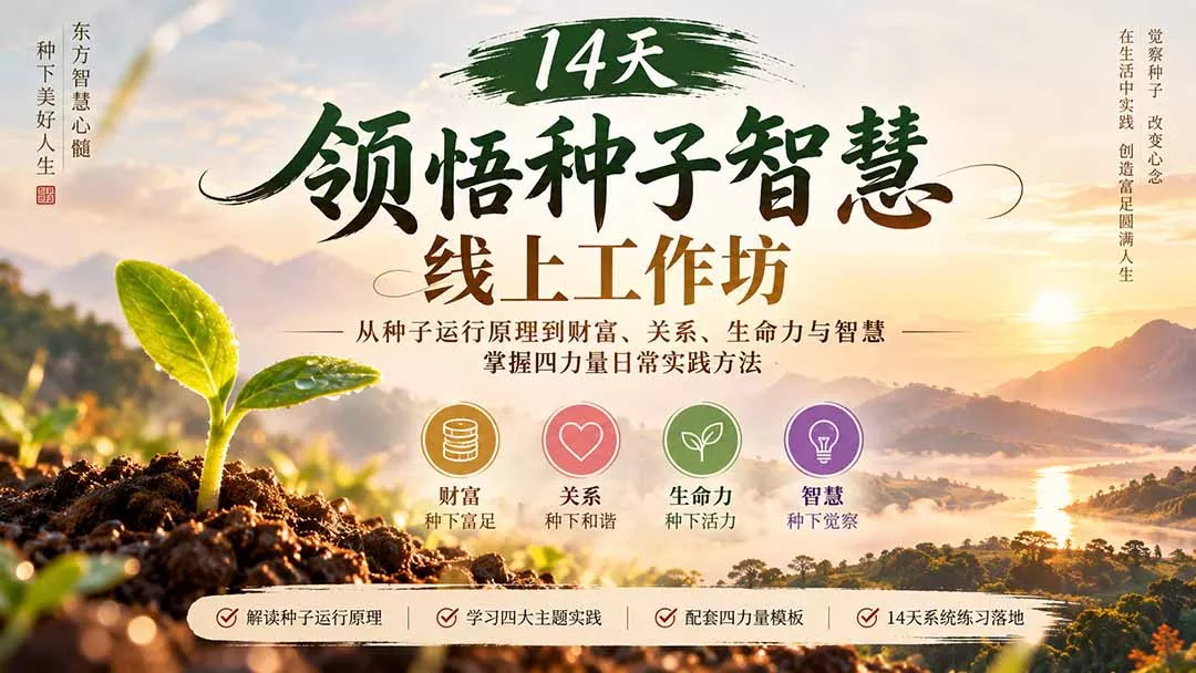 de6072f48a2cd1185f4e331b30c950fb.webp 14天领悟种子智慧线上工作坊|从种子运行原理到财富、关系、生命力与智慧,掌握四力量日常实践方法