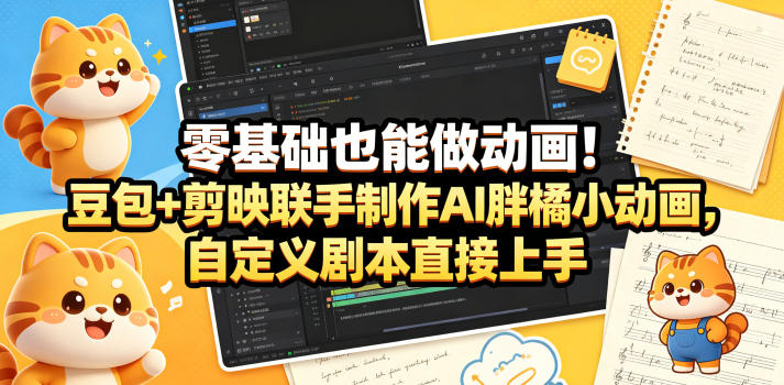 零基础也能做动画！豆包+剪映联手制作AI胖橘小动画，自定义剧本直接上手祝你网--专注互联网创业.信息差副业研究拒绝割韭菜祝你网