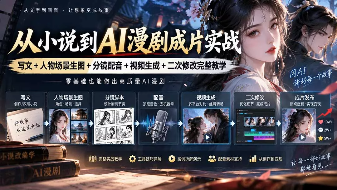 从小说到AI漫剧成片实战:写文+人物场景生图+分镜配音+视频生成+二次修改完整教学祝你网--专注互联网创业.信息差副业研究拒绝割韭菜祝你网