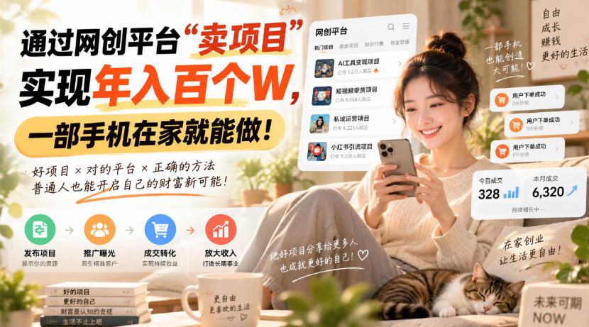 靠卖网创项目变现，一年拿下百万收益！一台手机就能操作！祝你网--专注互联网创业.信息差副业研究拒绝割韭菜祝你网