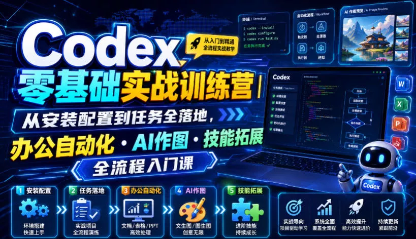 e0c7e49b7bd7f0e25969e75e8fe65c2f.webp Codex零基础实战训练营|从安装配置到任务全落地,办公自动化・AI作图・技能拓展全流程入门课