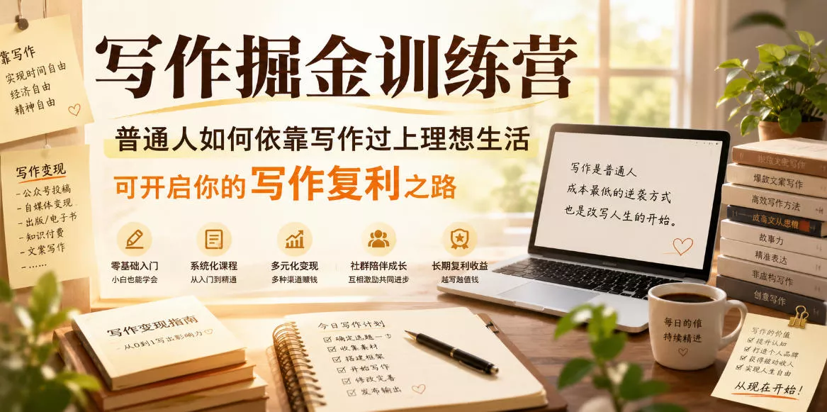 写作掘金训练营,普通人如何依靠写作过上理想生活,可开启你的写作复利之路(更新6月)祝你网--专注互联网创业.信息差副业研究拒绝割韭菜祝你网