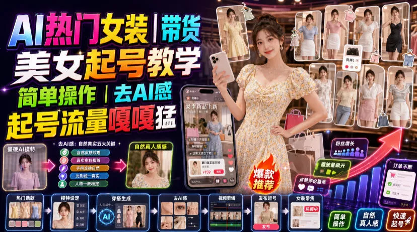 e15978e1436684adf47ab584ff9540c0.webp AI热门女装带货丨美女起号教学,简单操作,去AI感,起号流量嘎嘎猛
