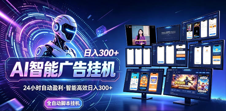 AI智能广告挂G项目，无需人工，单机稳定日入200+，可矩阵放大，24小时不间断刷广告賺收益【揭秘】祝你网--专注互联网创业.信息差副业研究拒绝割韭菜祝你网