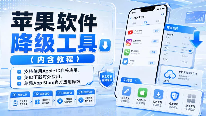 e1bfeb4400d5b7c9be9e6188d0c2dcdf.webp 苹果软件降级工具(内含教程),支持使用Apple ID自签应用、免ID下载海外应用、苹果App Store官方应用降级等