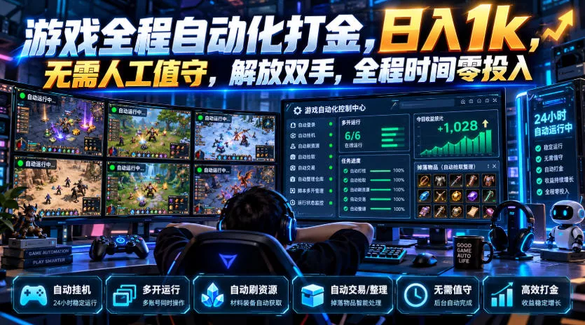 游戏全程自动化打金，日入1k，无需人工值守，解放双手，全程时间零投入【揭秘】祝你网--专注互联网创业.信息差副业研究拒绝割韭菜祝你网