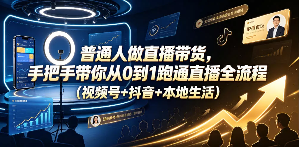 普通人做直播带货，手把手带你从0到1跑通直播全流程(视频号+抖音+本地生活)祝你网--专注互联网创业.信息差副业研究拒绝割韭菜祝你网