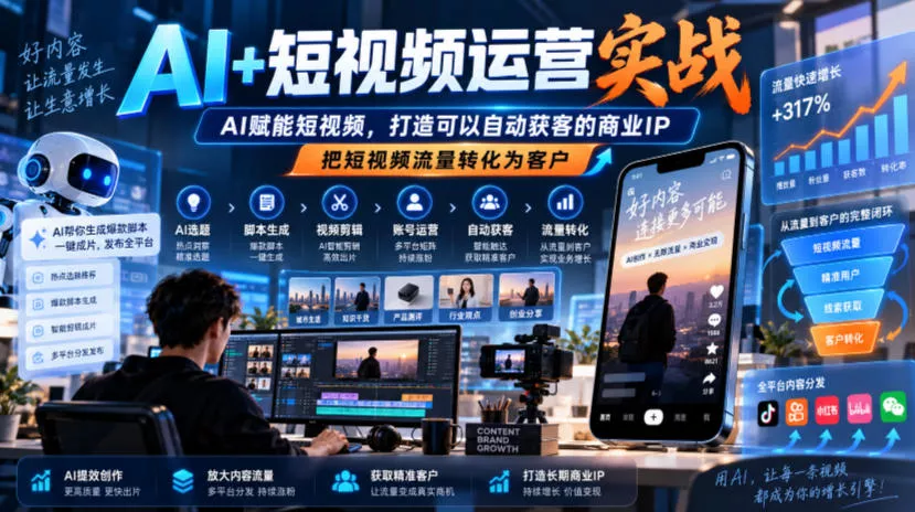 e2a22ad3bf9c029ba0f8087b3594082b.webp AI+短视频运营实战,AI赋能短视频,打造可以自动获客的商业IP,把短视频流量转化为客户