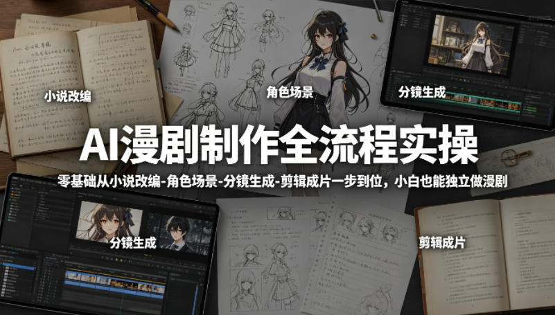 AI漫剧制作全流程实操，零基础从小说改编-角色场景-分镜生成-剪辑成片一步到位，小白也能独立做漫剧祝你网--专注互联网创业.信息差副业研究拒绝割韭菜祝你网
