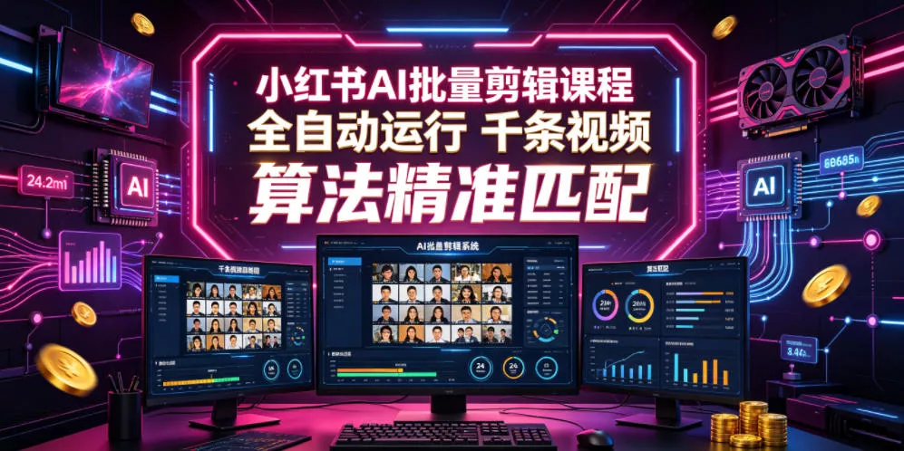 小红书AI批量剪辑课程,24小时全自动运行,解放双手专注运营,千条视频批量处理,小红书算法精准匹配祝你网--专注互联网创业.信息差副业研究拒绝割韭菜祝你网