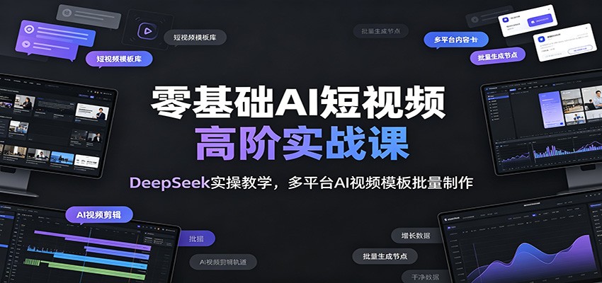 零基础AI短视频高阶实战课:DeepSeek实操教学,多平台AI视频模板批量制作祝你网--专注互联网创业.信息差副业研究拒绝割韭菜祝你网