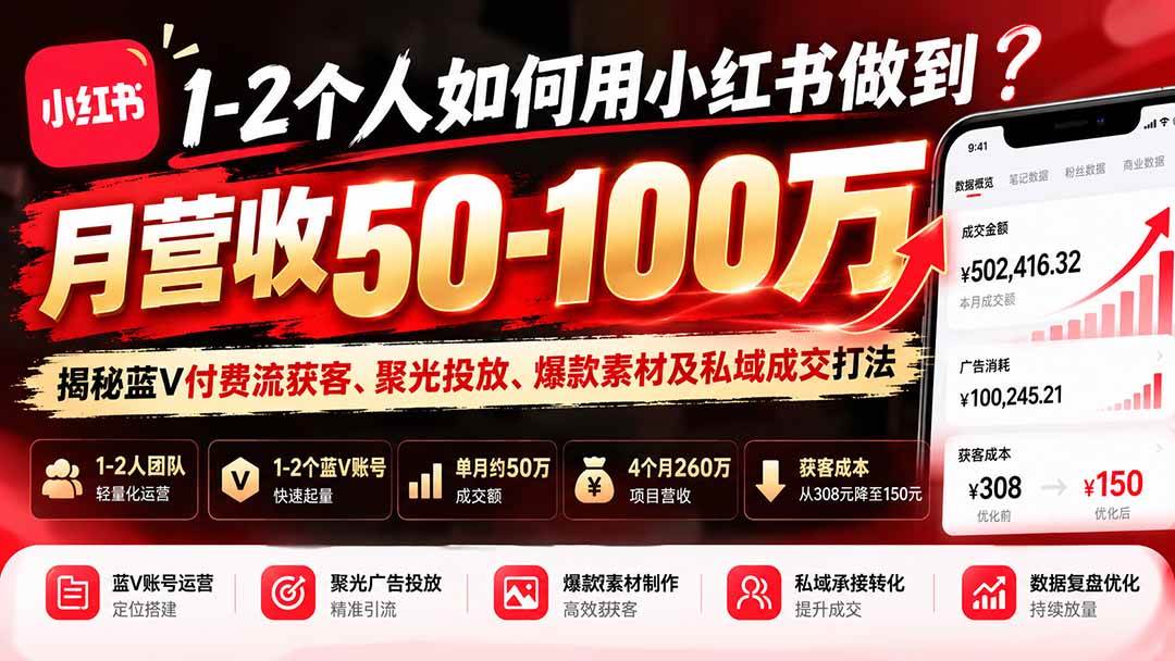 e43076bd755a2675a99976b4b7981526.jpeg (20939期)1-2个人如何用小红书做到月营收50-100万?揭秘蓝V付费流获客、聚光投放、爆款素材及私域成交打法
