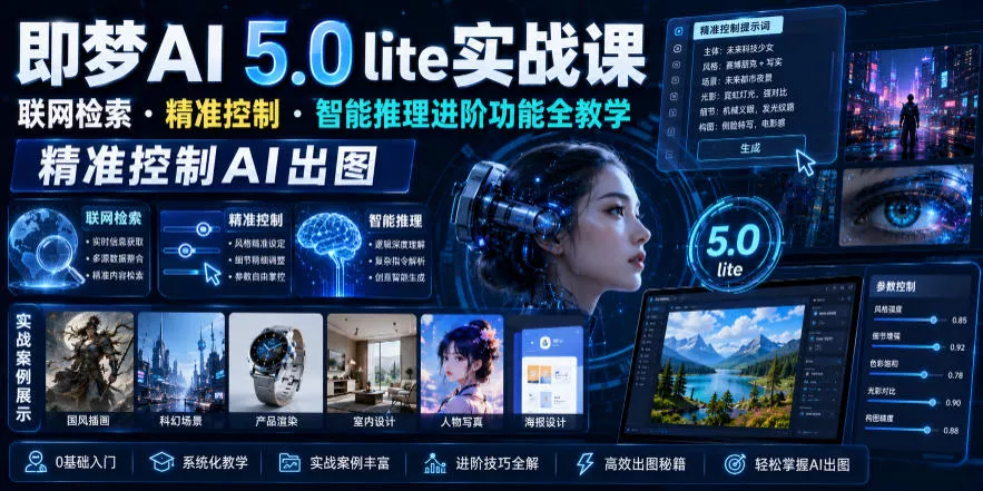 即梦AI 5.0 lite实战课,联网检索・精准控制・智能推理进阶功能全教学,精准控制AI出图祝你网--专注互联网创业.信息差副业研究拒绝割韭菜祝你网
