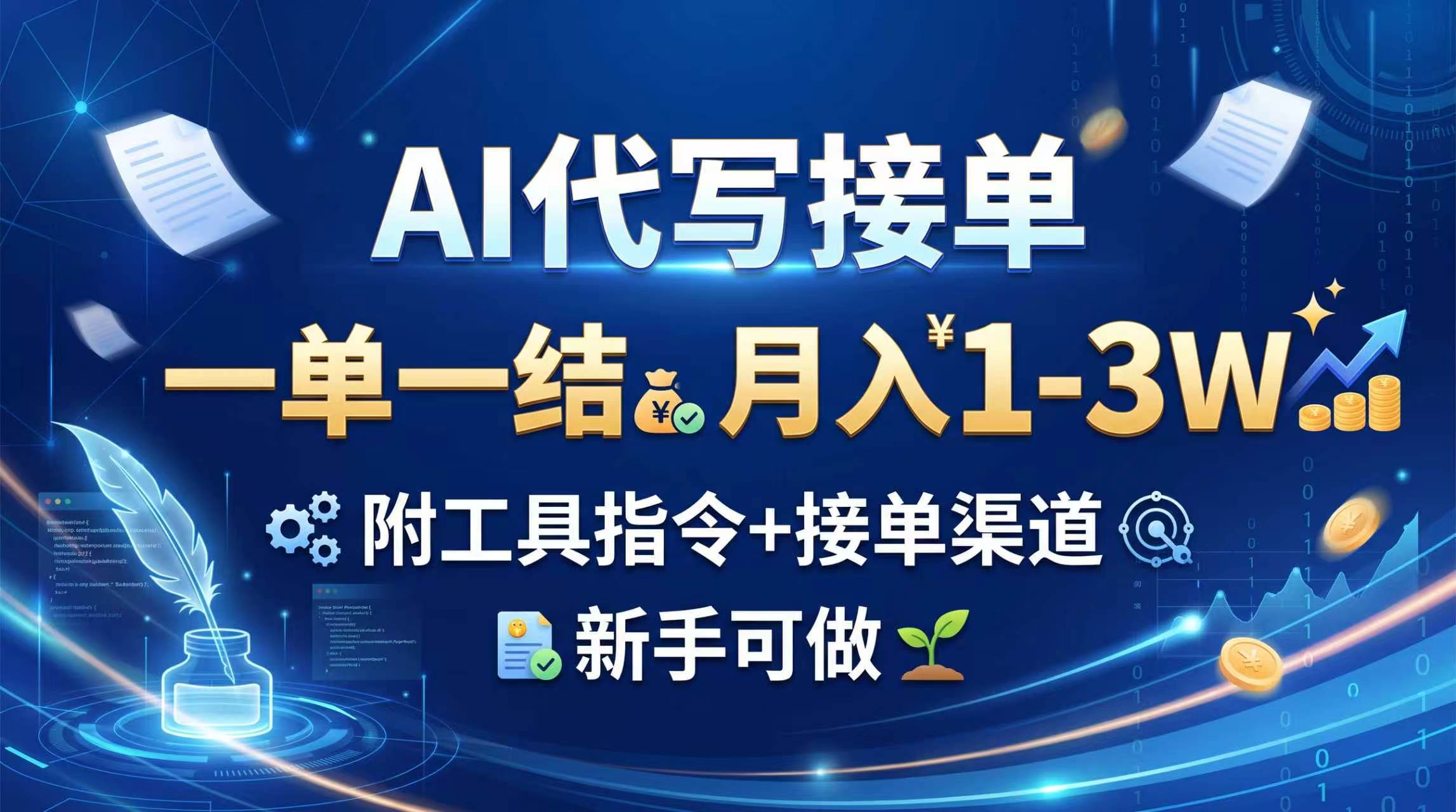 (20343期)AI代写接单,一单一结,月入1-3W,附工具指令+接单渠道,新手可做祝你网--专注互联网创业.信息差副业研究拒绝割韭菜祝你网
