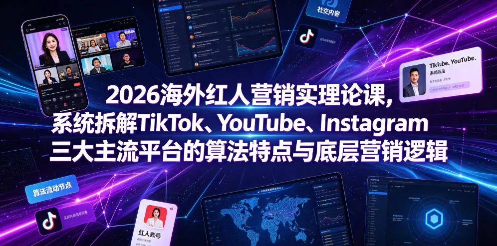 2026海外红人营销实理论课,系统拆解TikTok、YouTube、Instagram三大主流平台的算法特点与底层营销逻辑祝你网--专注互联网创业.信息差副业研究拒绝割韭菜祝你网